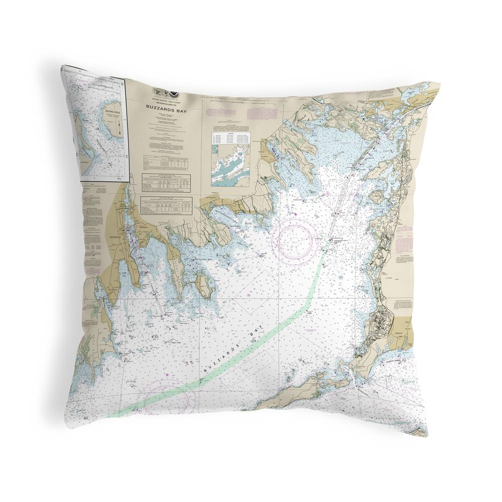 Buzzards Bay, MA Nautical Map Noncorded Indoor/Outdoor Pillow 18x18