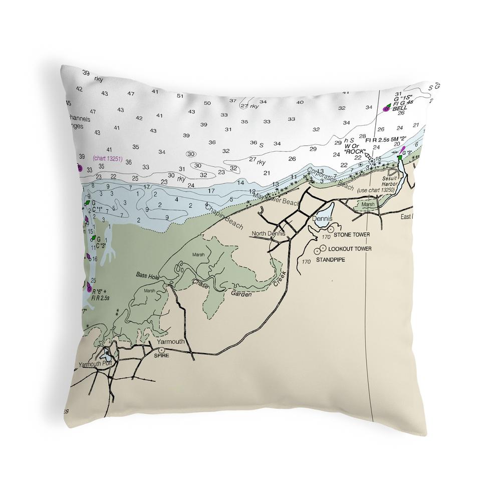 Cape Cod - Dennis, MA Nautical Map Noncorded Indoor/Outdoor Pillow 18x18