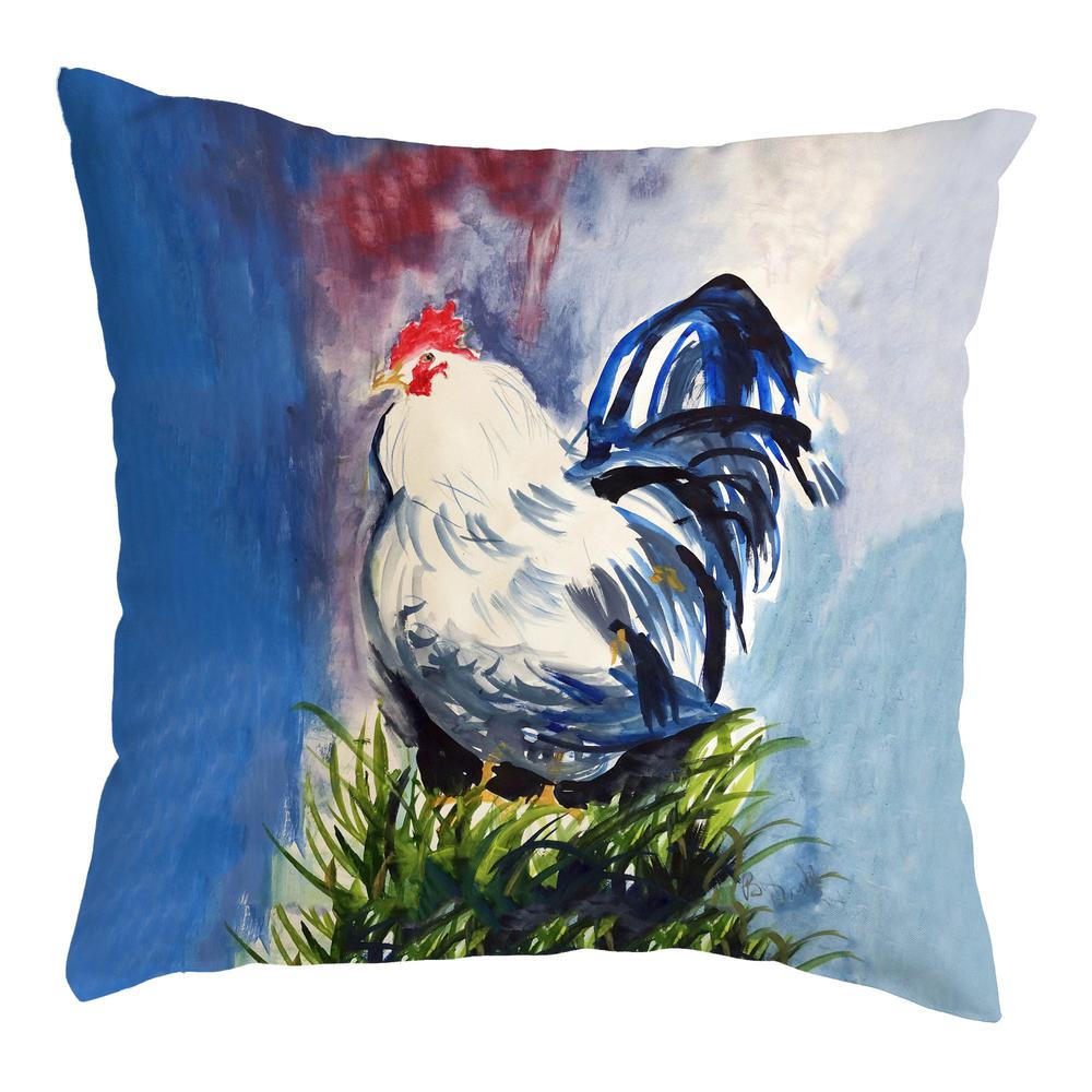 Blue & White Rooster No Cord Pillow 18x18