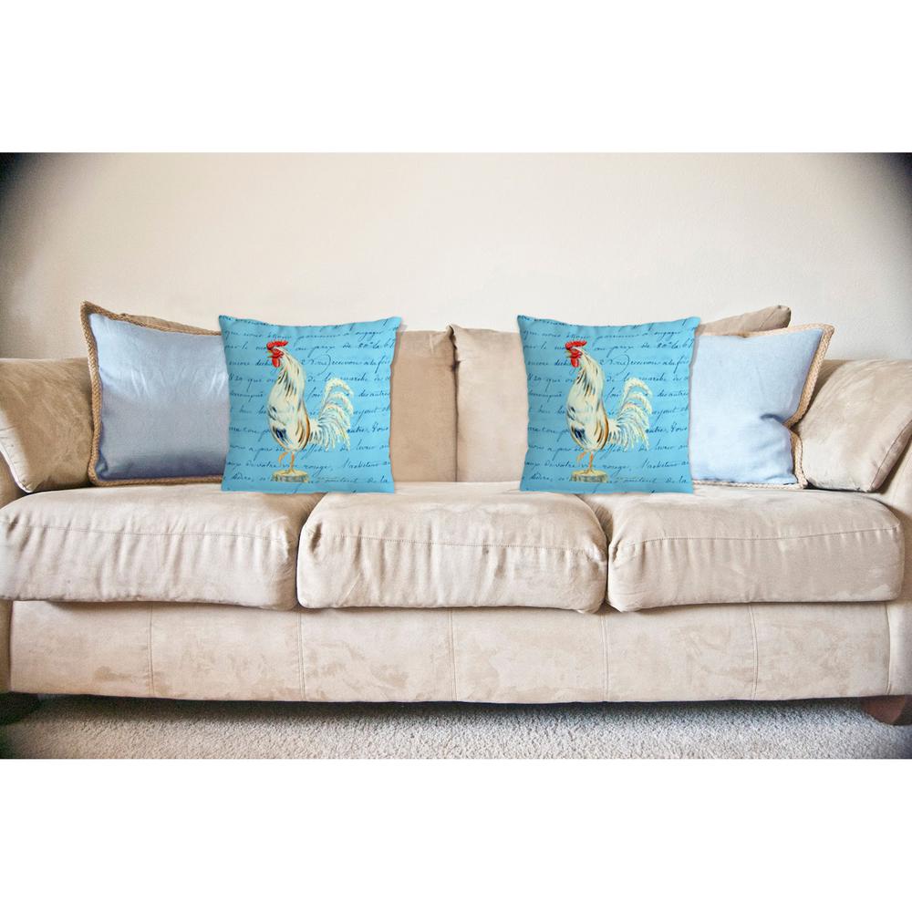 White Rooster Script No Cord Pillow 18x18