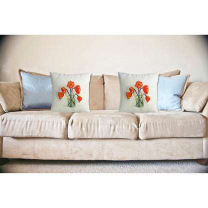 Poppies in Vase No Cord Pillow 18x18