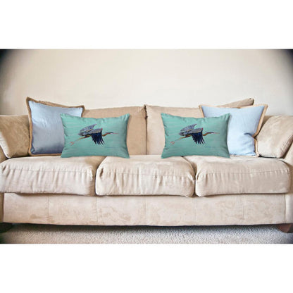 Flying Blue Heron - Teal No Cord Pillow 16x20