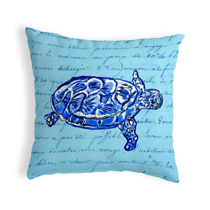 Sea Turtle Blue Script No Cord Pillow 16x20