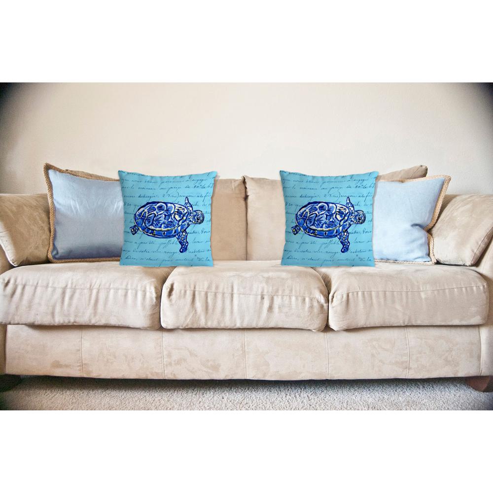Sea Turtle Blue Script No Cord Pillow 16x20