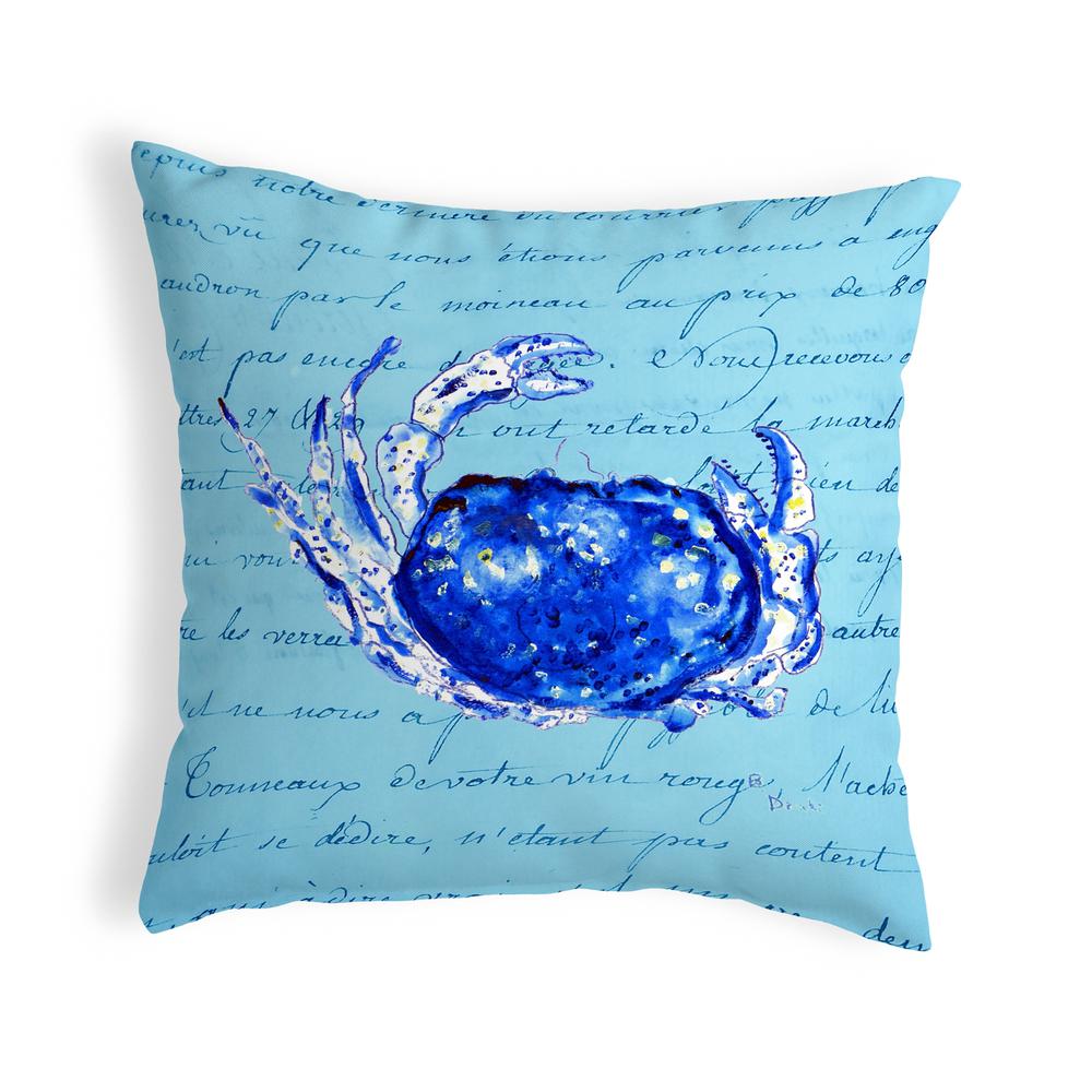 Blue Script Crab No Cord Pillow 18x18
