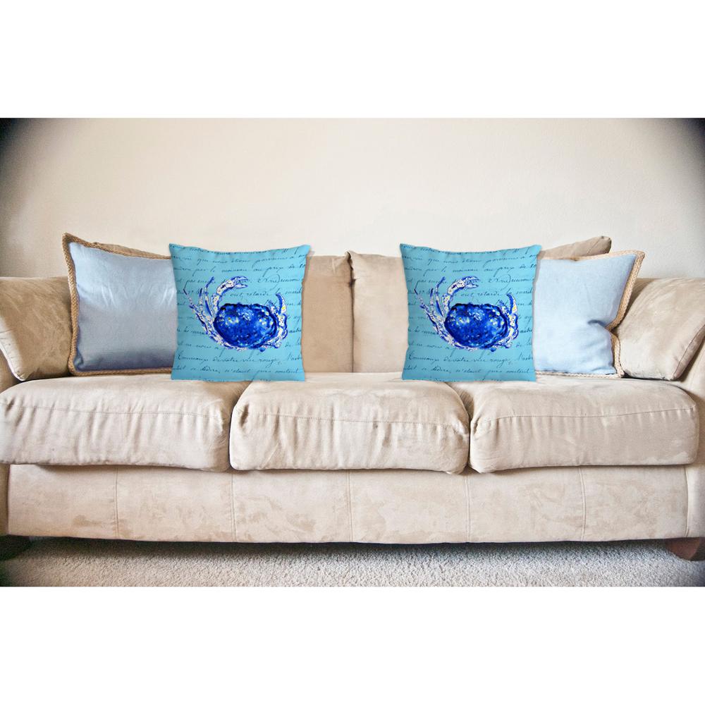Blue Script Crab No Cord Pillow 18x18