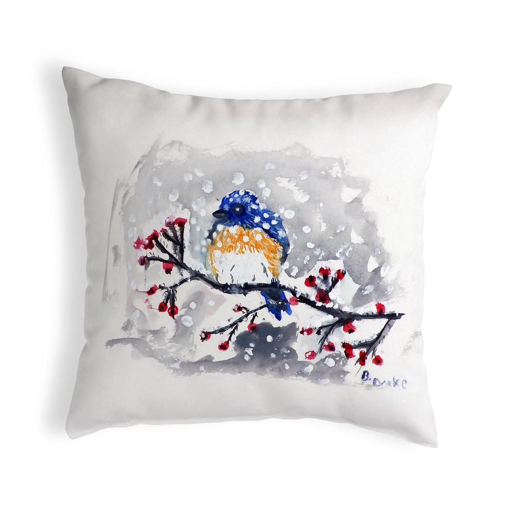 Blue Bird & Snow No Cord Pillow 18x18