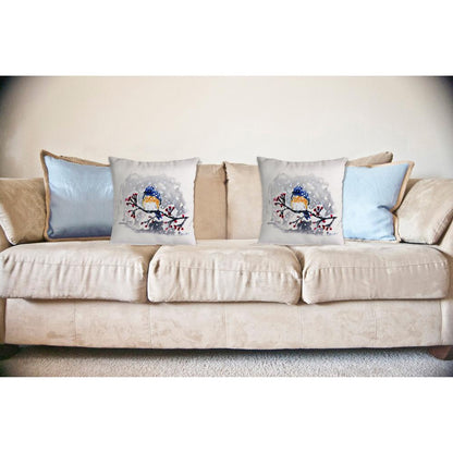 Blue Bird & Snow No Cord Pillow 18x18