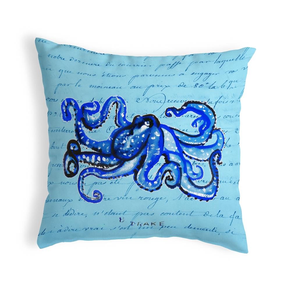 Blue Script Octopus No Cord Pillow 18x18