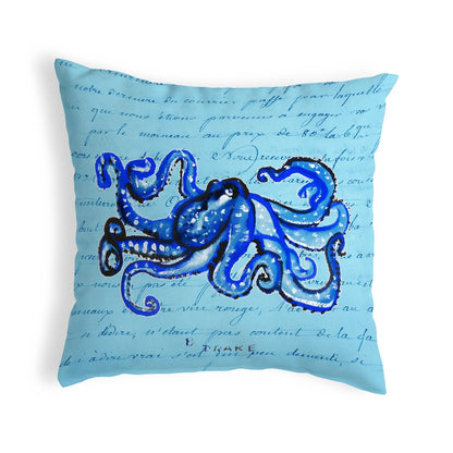 Blue Script Octopus No Cord Pillow 18x18