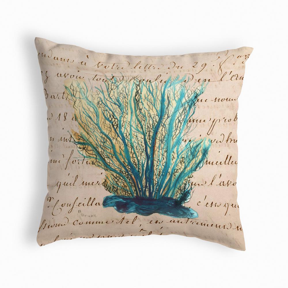 Blue Coral Beige No Cord Pillow 18x18