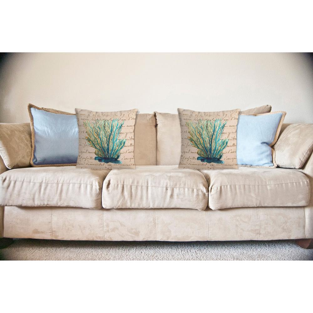 Blue Coral Beige No Cord Pillow 18x18