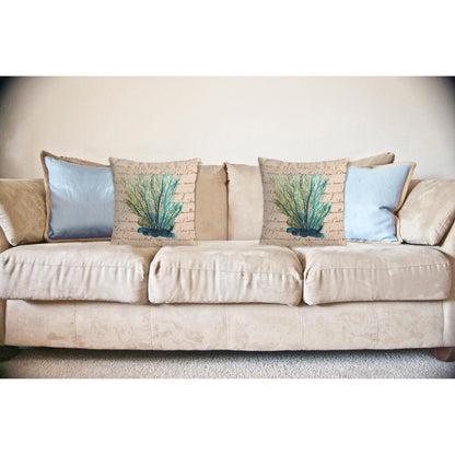 Blue Coral Beige No Cord Pillow 18x18