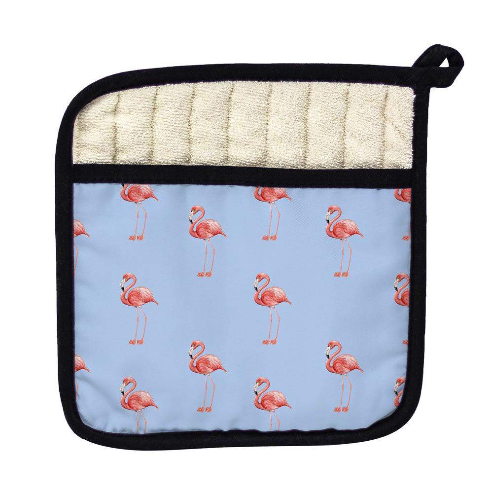 Tiled Flamingos on Blue Pot Holder