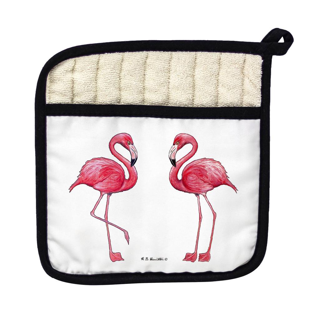Flamingos on White Pot Holder