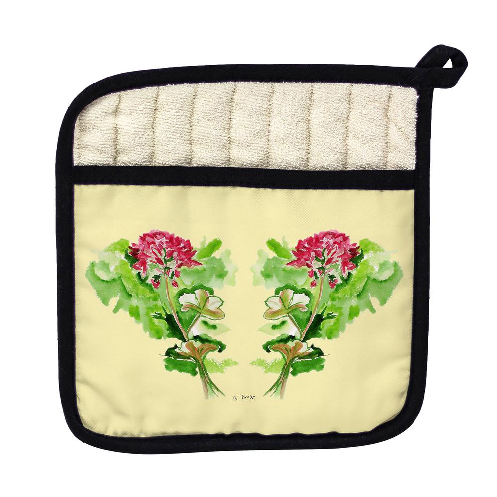 Geraniums on Yellow Pot Holder