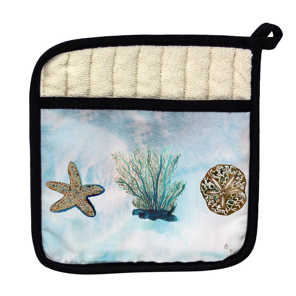 Blue Coral on White Pot Holder
