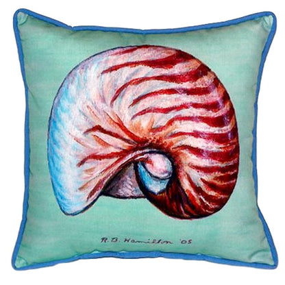 Nautilus Shell - Teal Small Indoor/Outdoor Pillow 12x12