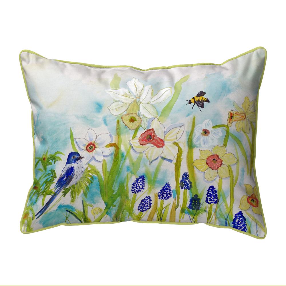 Bird & Daffodils Small Indoor/Outdoor Pillow 12x12