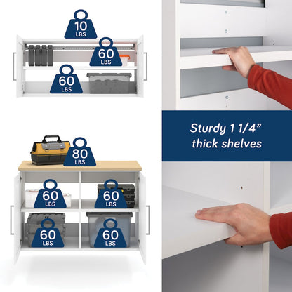 Garage Core Upper Cabinet, Base Cabinet, Doors, and Top, White finish