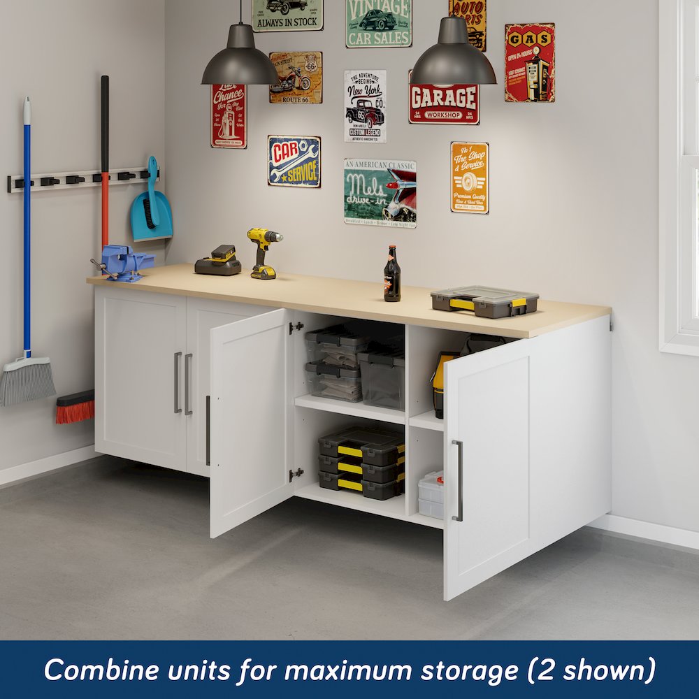 GarageCore Bundled Cabinet with MDF Top & Doors, White Finish
