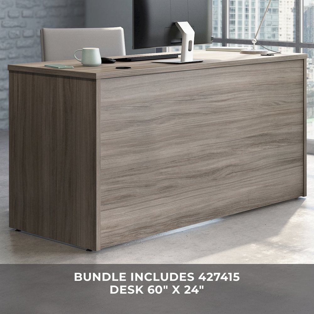 Affirm 60" x 24" 2-File Single Ped Desk, Hudson Elm Finish