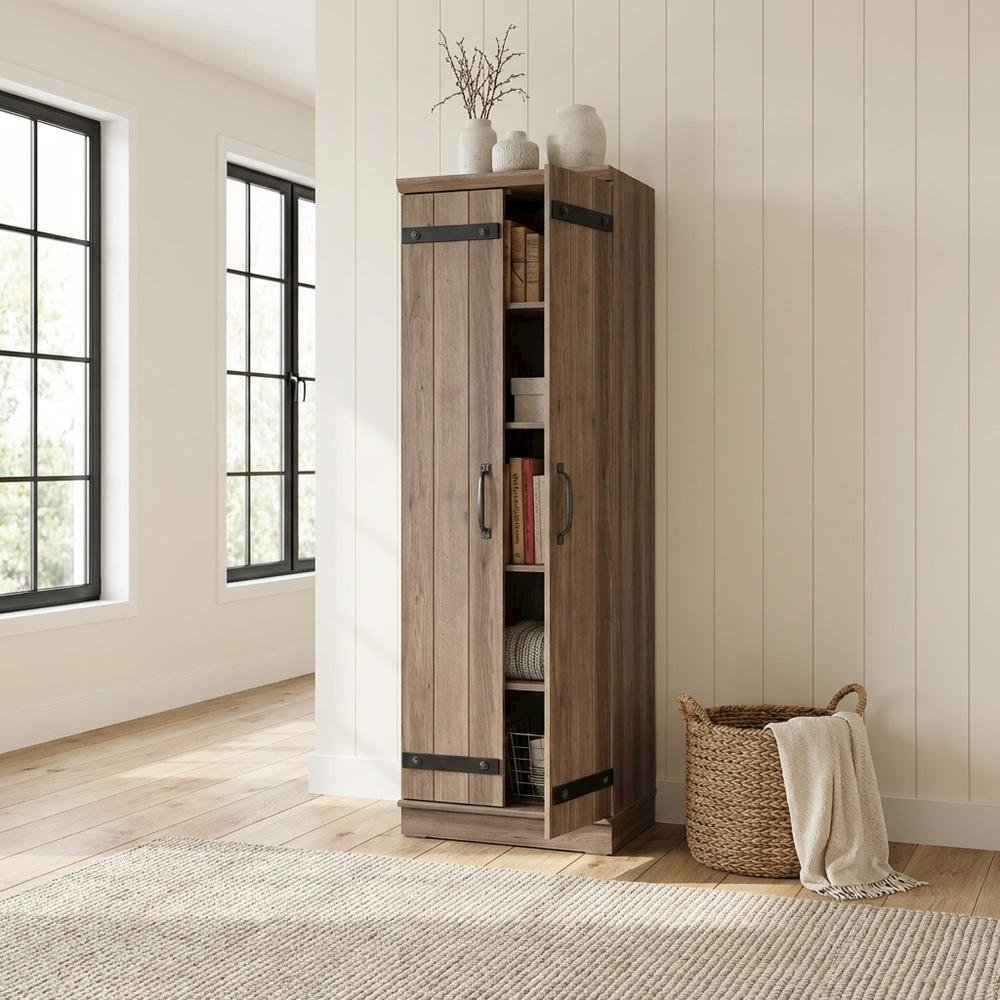 Storage Cabinet With Salt Oak Finish And Spacious Interior For Home Or Office