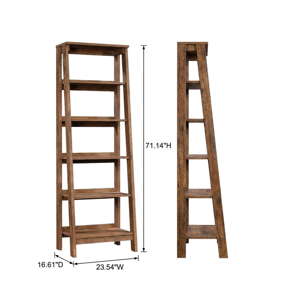 Vintage Oak finish trestle open shelving for versatile storage and display