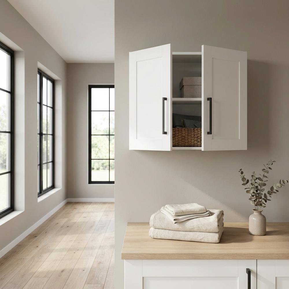White Storage Cabinet With Soft Finish And Coastal Chic Style