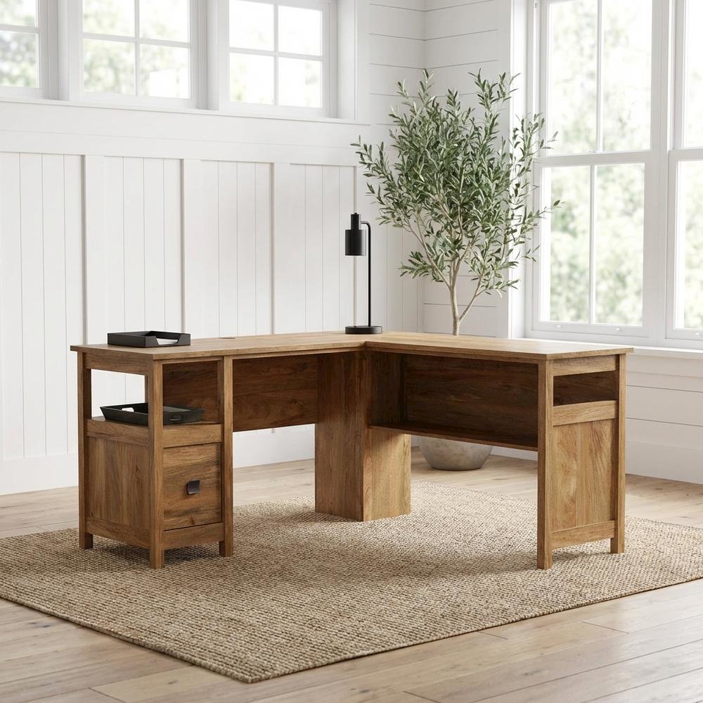 Bohemian Modern Farmhouse Blackened Mango Finish Office L Desk