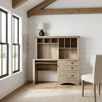 Coastal Cottage Desk with Hutch and Spacious Workspace for Home Office