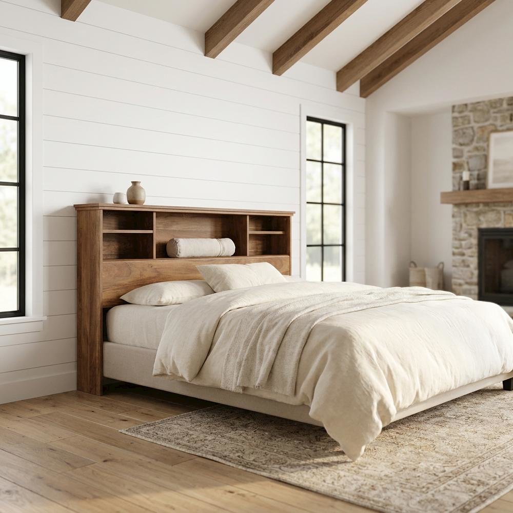 Engineered Wood Farmhouse Bookcase Headboard for Full and Queen Beds