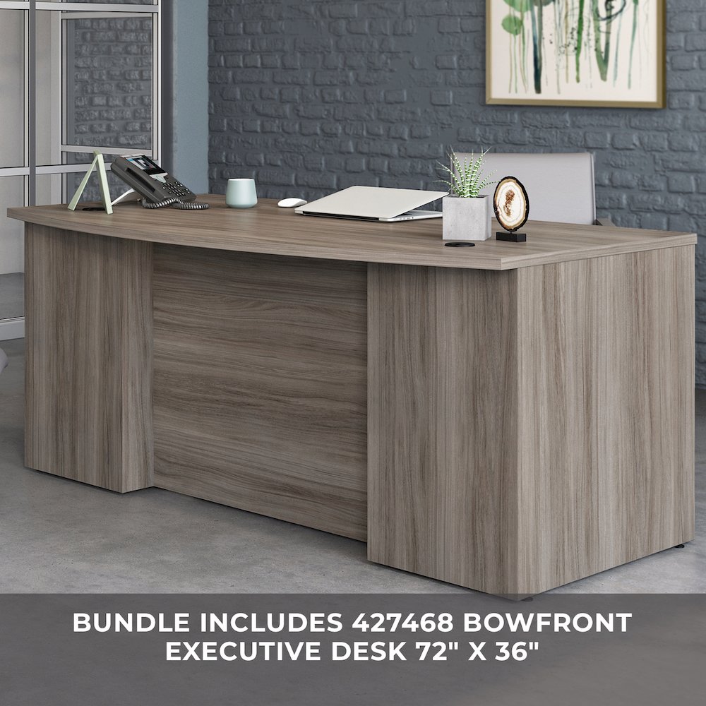 Affirm 72" Bow Desk 2 Drawer Pedestal Ste, Hudson Elm Finish