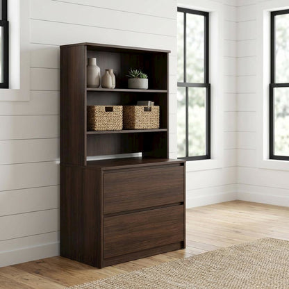 Contemporary Office Hutch in Noble Elm Finish with Rectangle Design