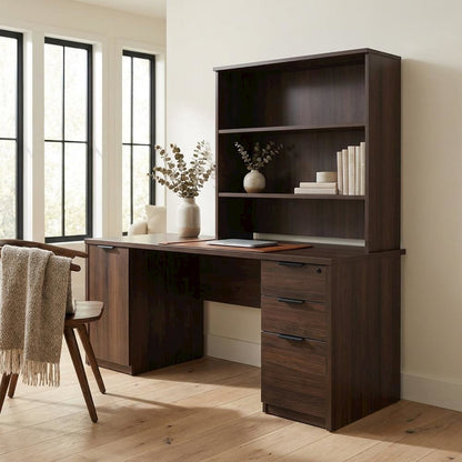 Contemporary Office Hutch in Noble Elm Finish with Rectangle Design