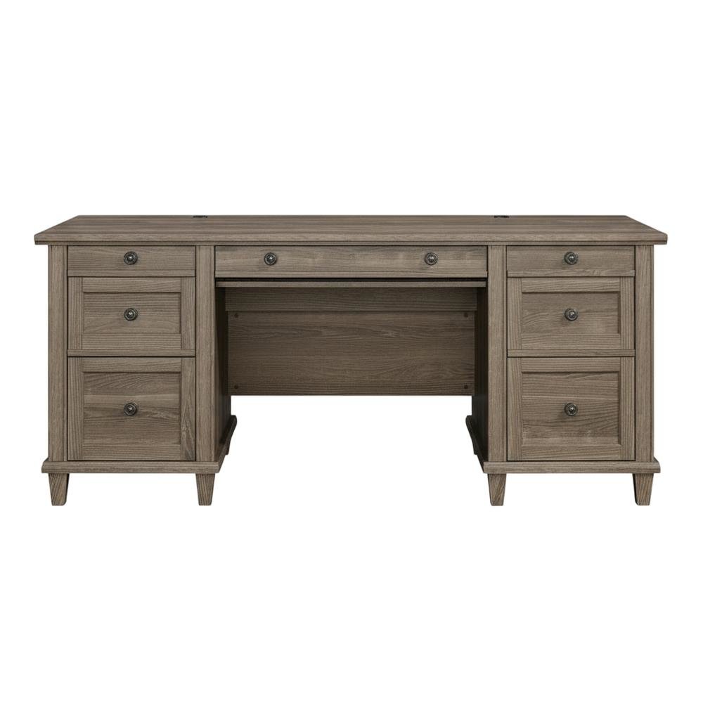 Emery Oak Executive Office Desk With Rectangular Shape And Traditional Style