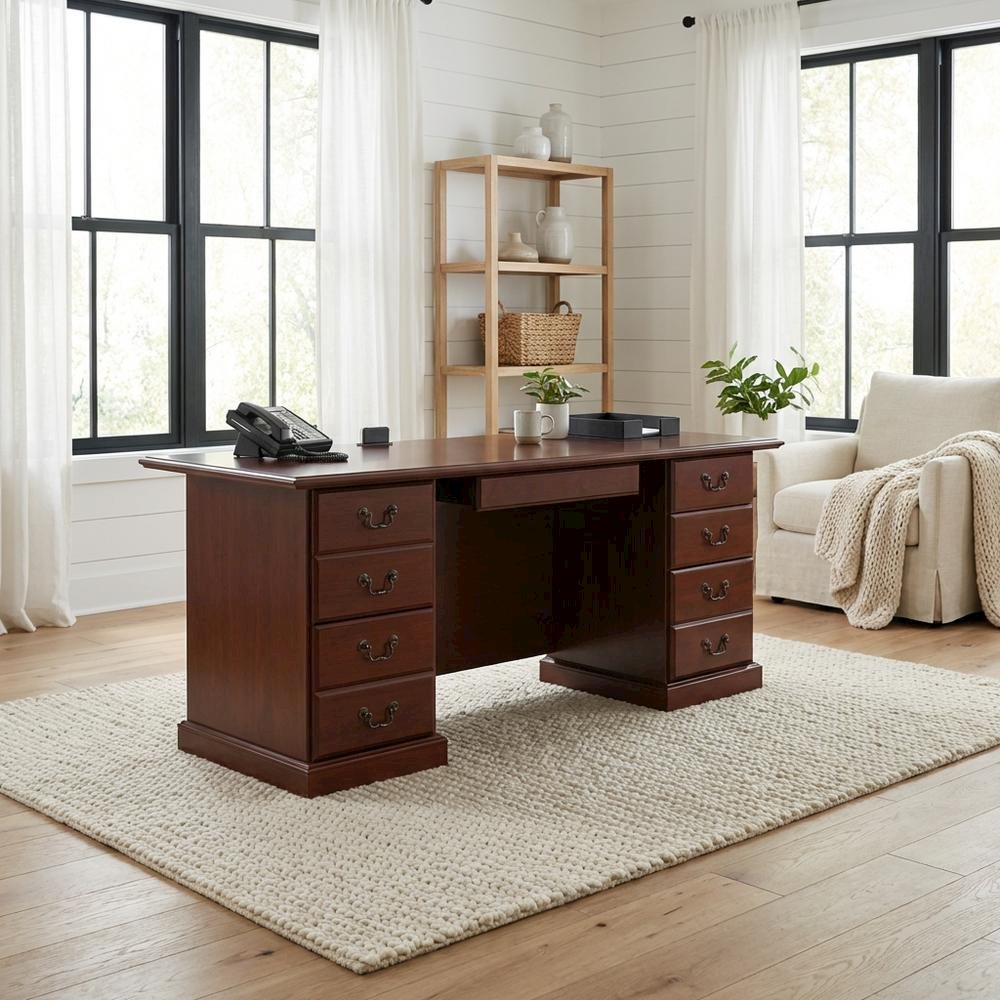 Classic Cherry Finish Executive Desk With Traditional Rectangular Design