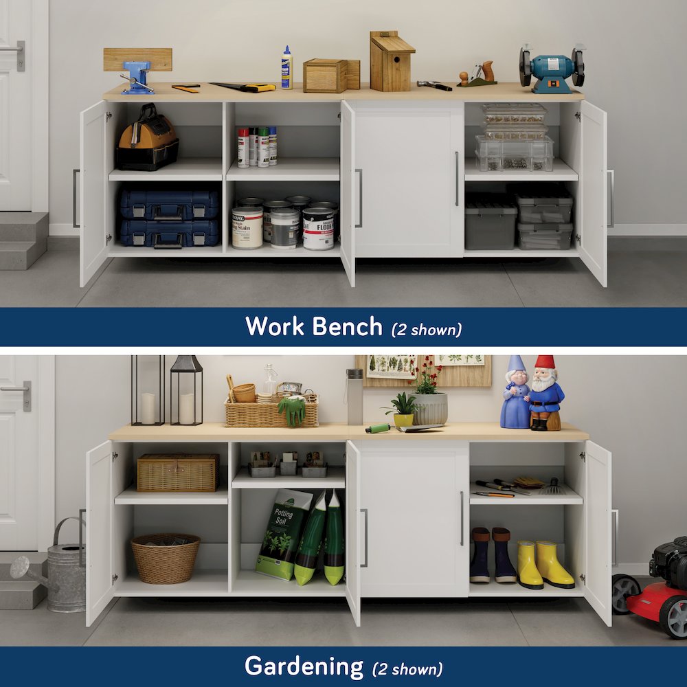 GarageCore Bundled Cabinet with MDF Top & Doors, White Finish