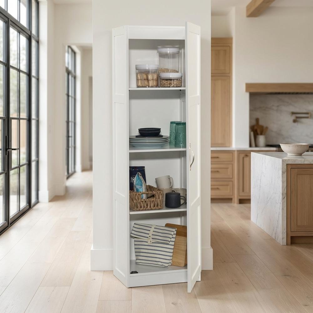 White Finish Storage Cabinet - Spacious Rectangular Design, Durable Construction