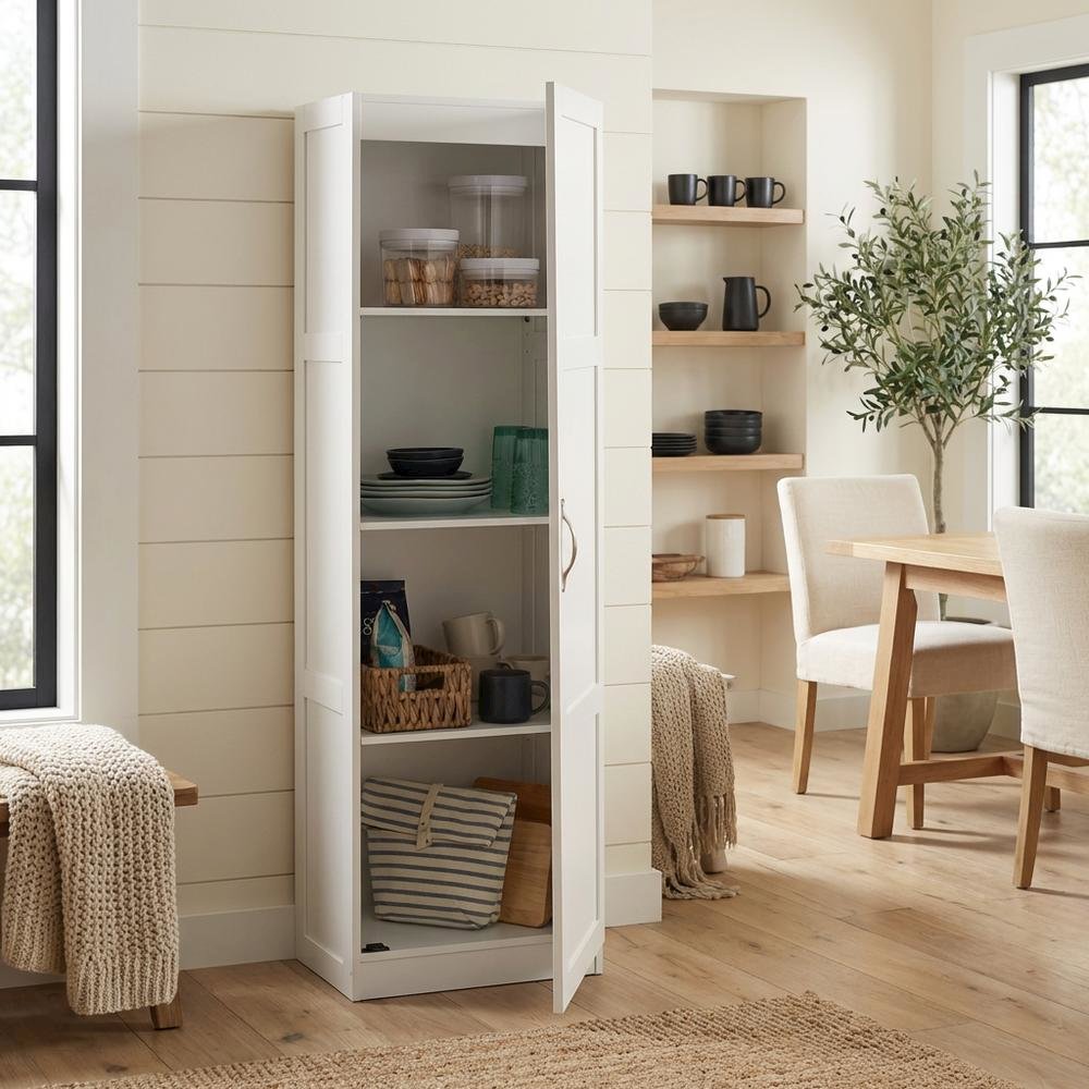 White Finish Storage Cabinet - Spacious Rectangular Design, Durable Construction