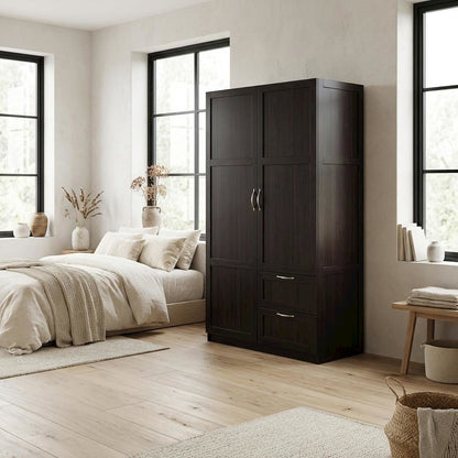 Wooden Storage Armoire In Brown With Spacious Compartment And Elegant Finish