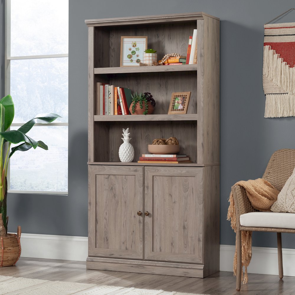 5-Shelf/Book Shelf 2-Door Bookcase, Laurel Oak Finish