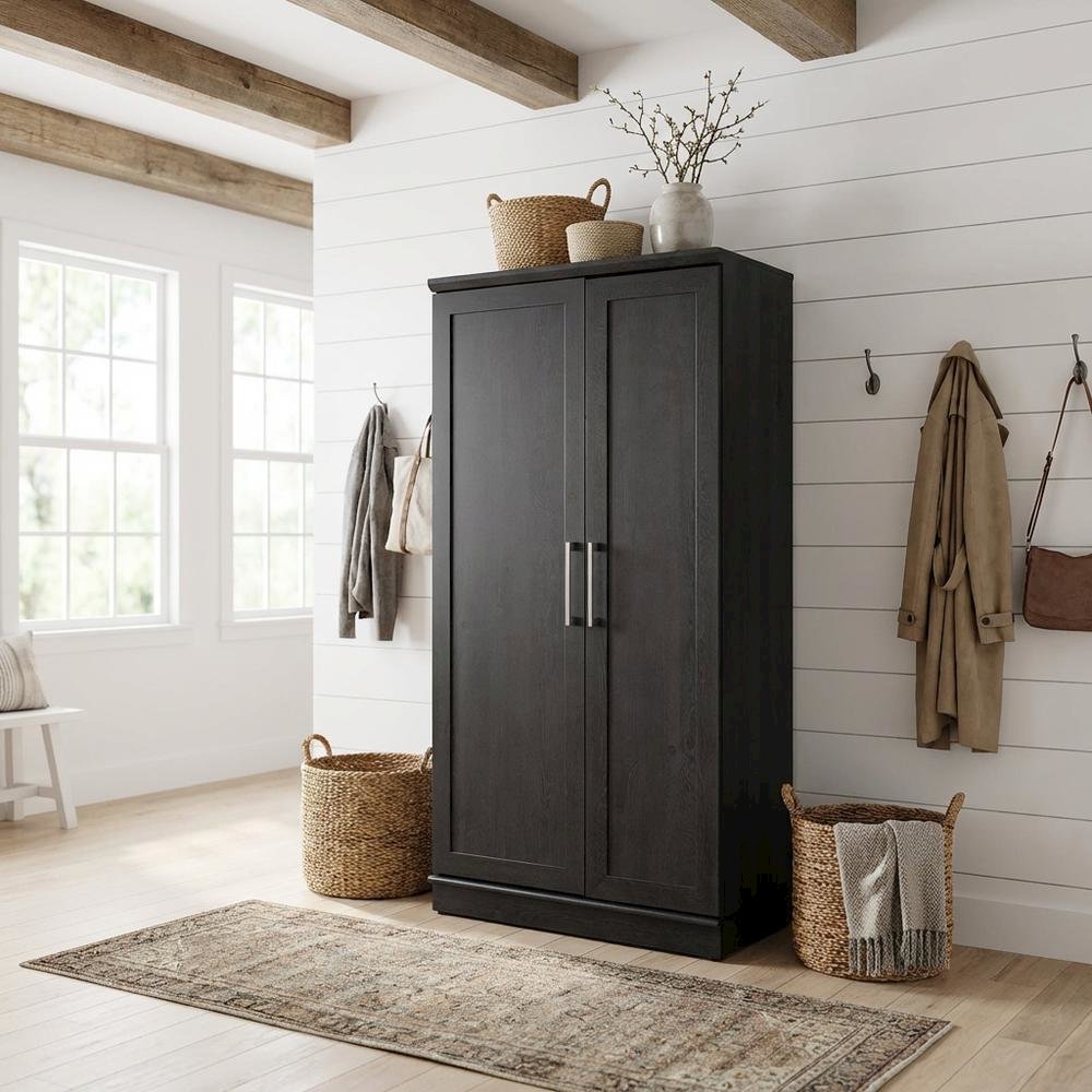 Contemporary Raven Oak Finish Storage Cabinet With Spacious Design