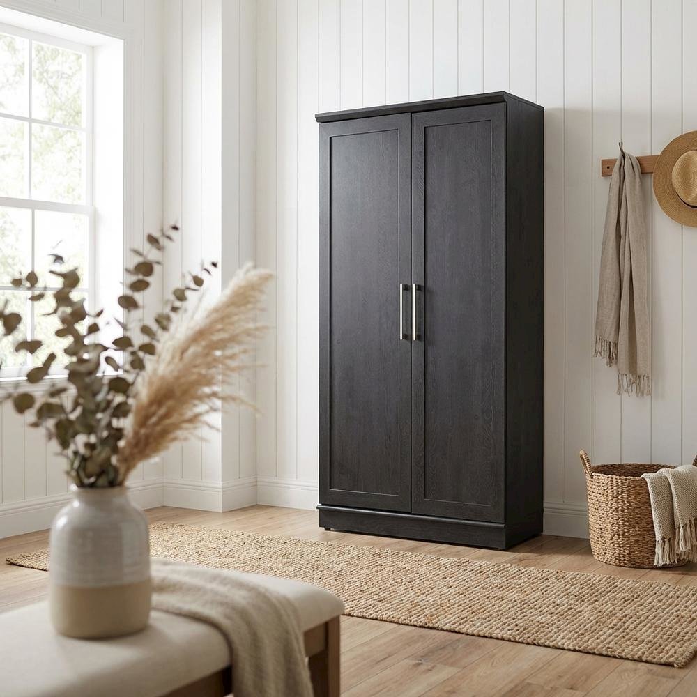 Contemporary Raven Oak Finish Storage Cabinet With Spacious Design