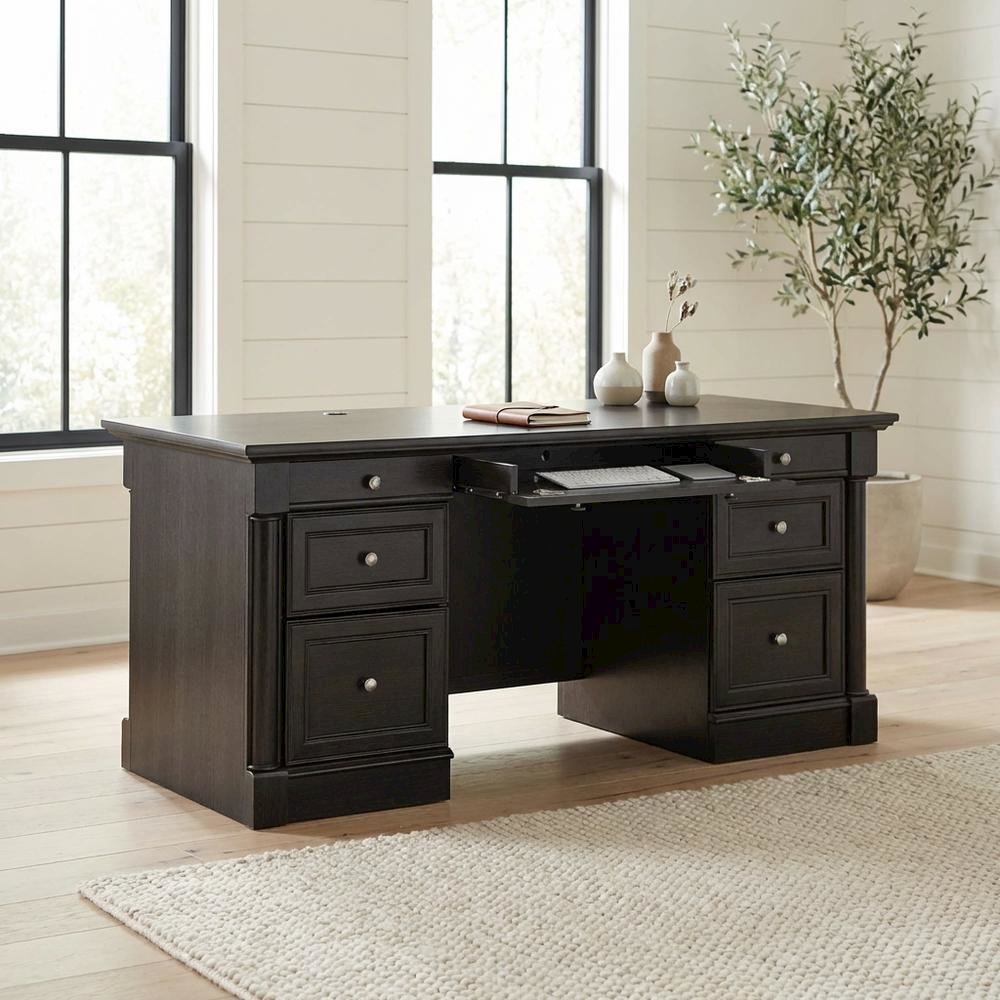 Wood Executive Desk With Wind Oak Finish And Traditional Style