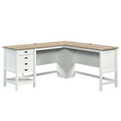 White L-Shaped Desk With Modern Farmhouse Finish For Home Office