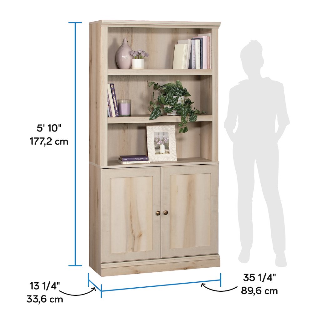 5-Shelf/Book Shelf 2-Door Bookcase, Pacific Maple Finish