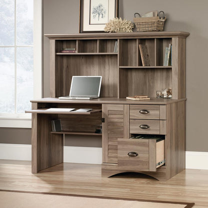 Harbor View Computer Desk with Hutch, Salt Oak finish