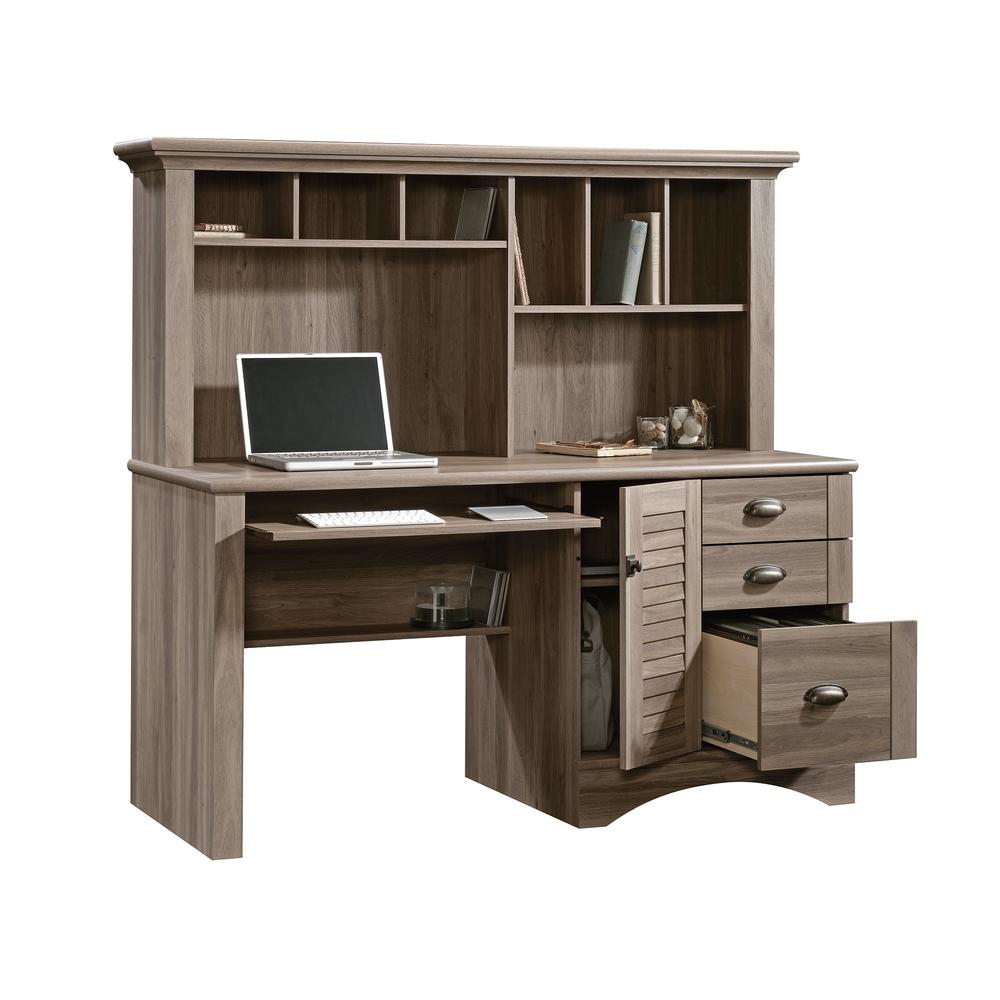Harbor View Computer Desk with Hutch, Salt Oak finish