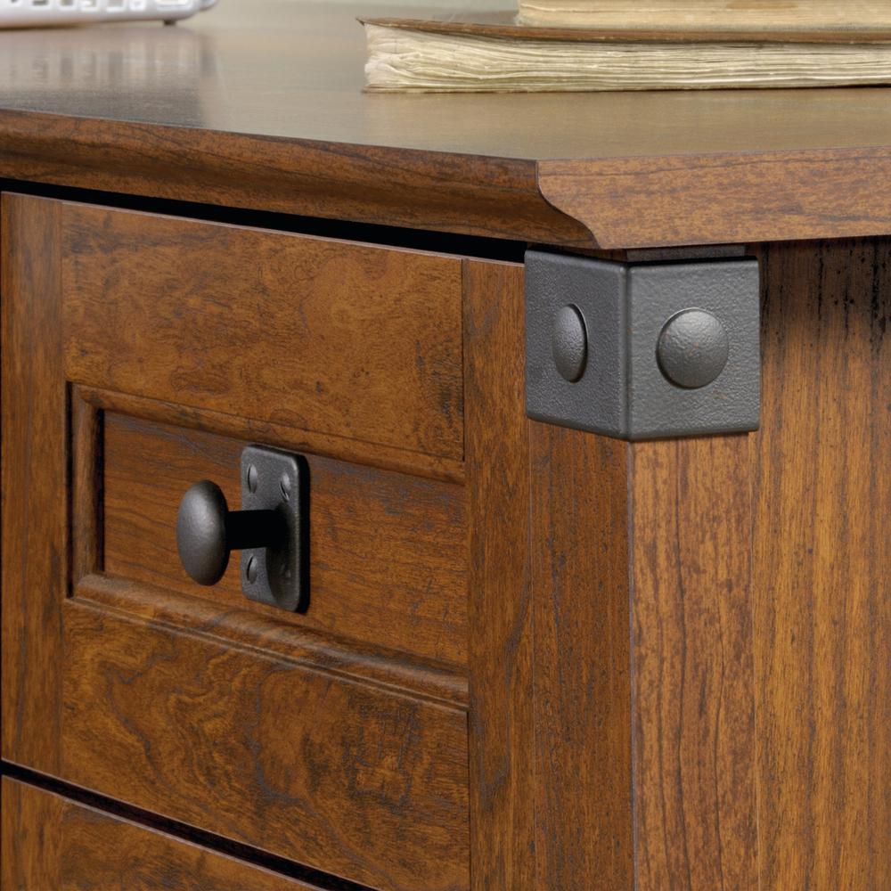 Carson Forge L Desk, Washington Cherry finish